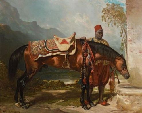 Alfred De Dreux, "Hassan, étalon arabe et son saïk", 1858, collection privée. © Mutualart