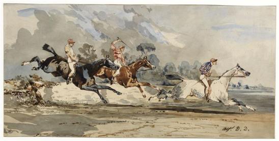 Alfred De Dreux, " Course de chevaux Steeple Chase", aquarelle, 1832-1835, Musée du Louvre. 